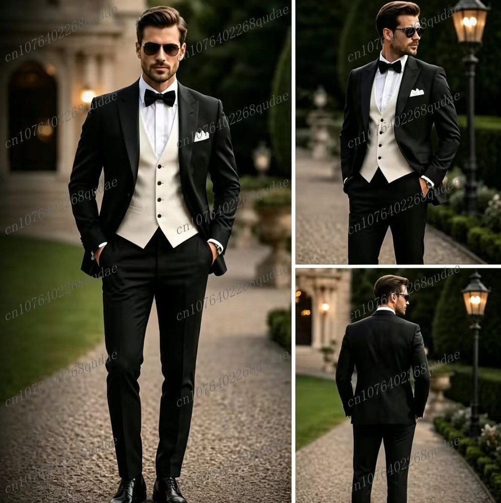 Men Formal Wear Black And White - Costume de mariage formel noir et
