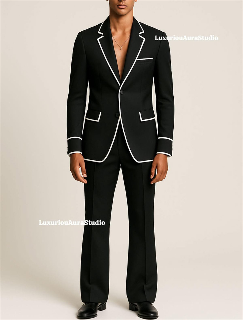 Men Formal Wear Black And White - Ensemble de costume noir pour homme