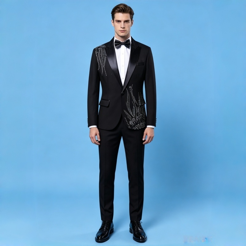 Men Formal Wear Black And White - Costume formel slim fit pour homme