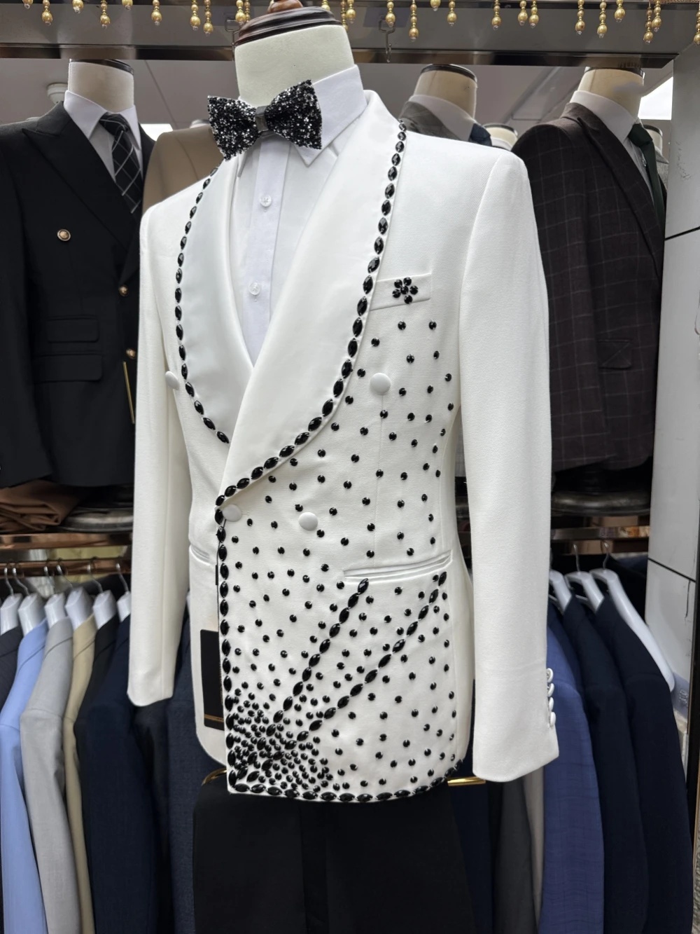 Men Formal Wear Black And White - Ensemble de costume de marié blanc