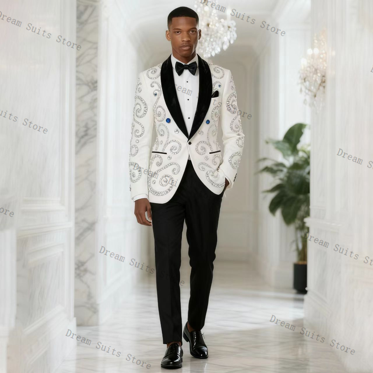 Men Formal Wear Black And White - Ensemble de costume pour homme blanc