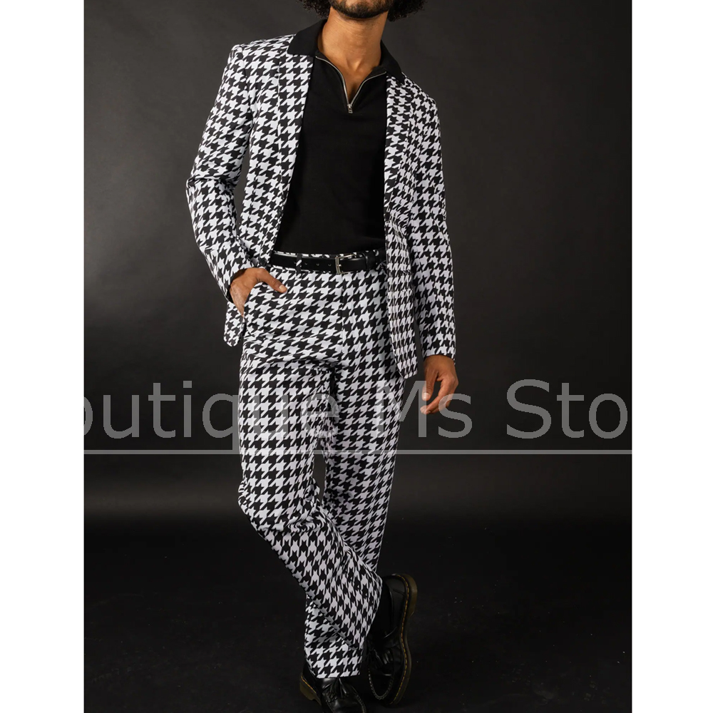 Men Formal Wear Black And White - Costume pied-de-poule noir et blanc pour